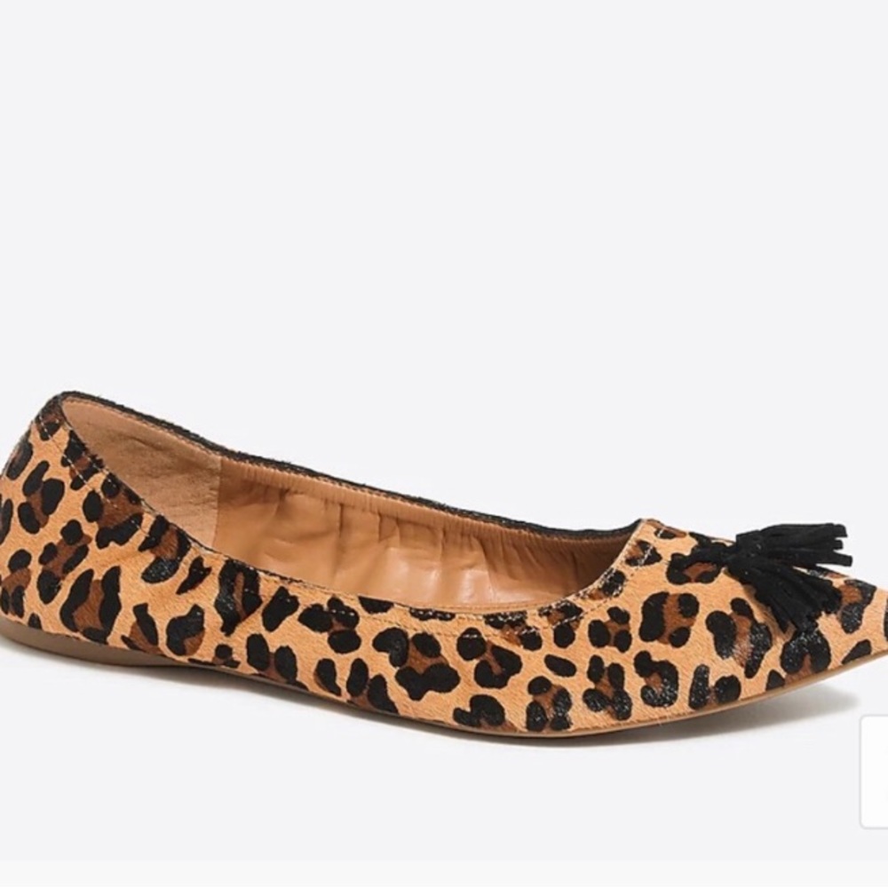 J. Crew Leopard Stretch Flats w/ Pointed Tow w/ Tassel size 8.5